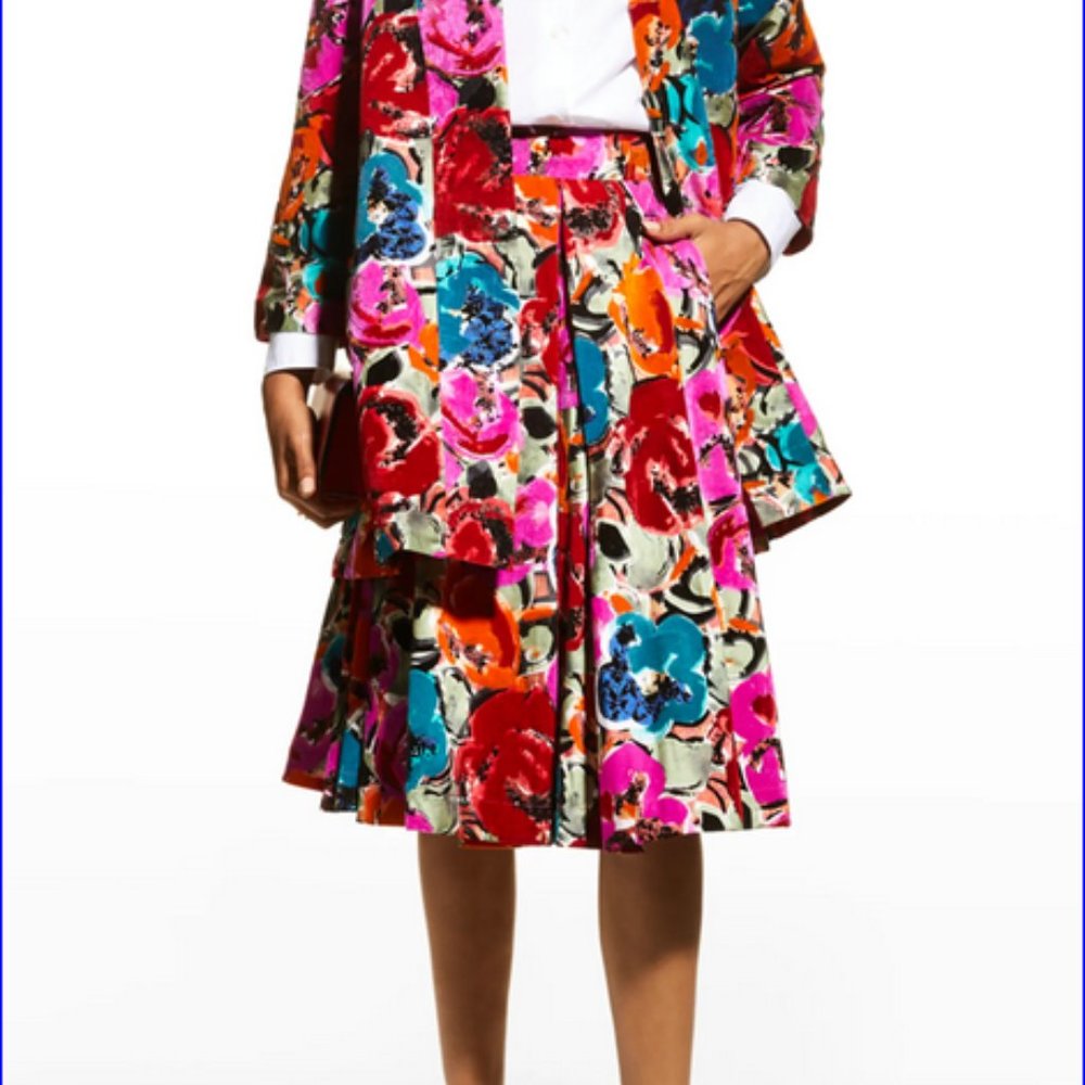 New Frances Valentine Womens  Ball A-Line Skirt Velvet Cabbage Rose Flocked Midi